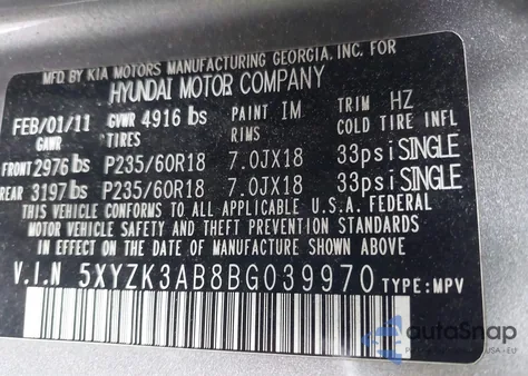 2011 Hyundai Santa Fe Limited from USA, damaged, VIN 5XYZK3AB8BG039970